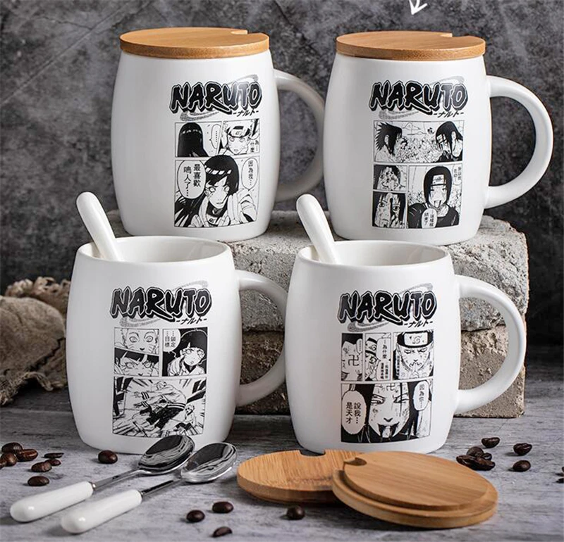 Белая кофейная кружка Аниме Наруто Hokage, керамические кружки с рисунками из мультфильмов, Набор чашек с крышкой и ложкой, подарки на день рождения для мальчиков и девочек