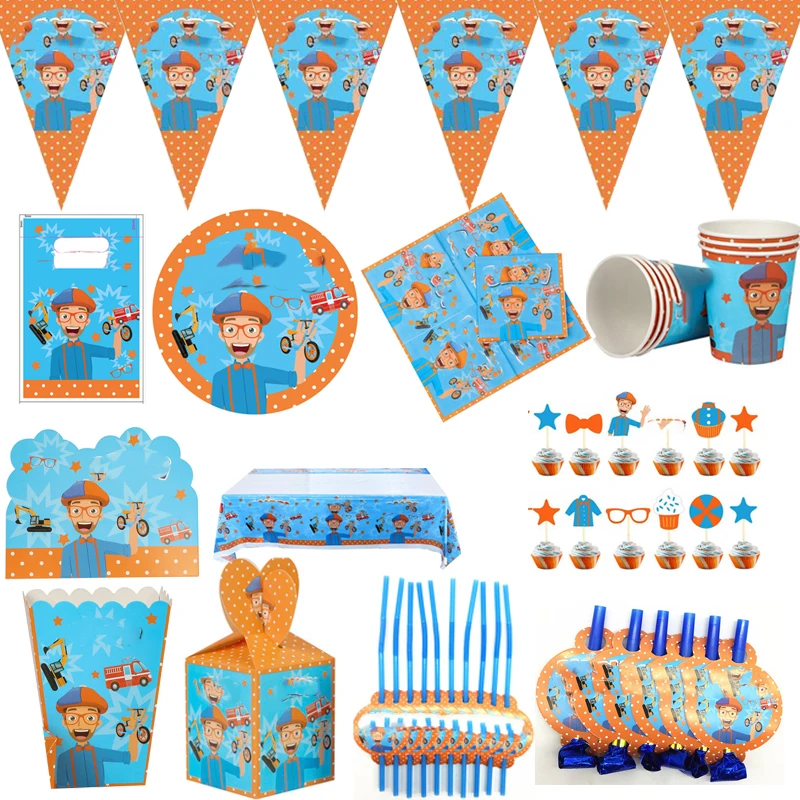 

141pcs/lot Cute Cartoon Plates Cups Flags Napkins Tablecloth Popcorn Boxes Invitation Cards Straws Blowouts Cake Toppers