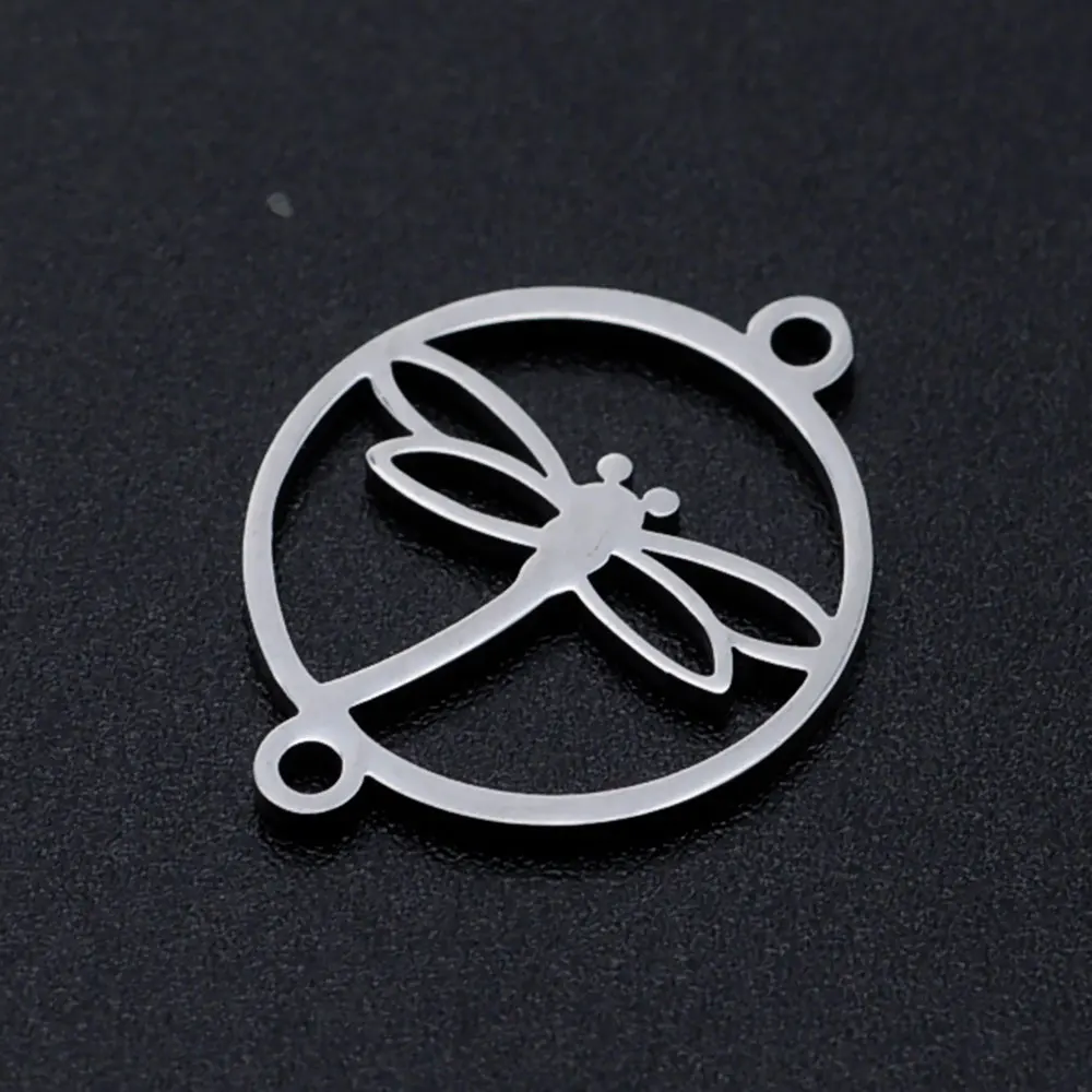 5 шт./лот круглый соединитель из нержавеющей стали со стрекозой шармы для женских