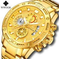 wwoor men watches 2022 luxury waterproof quartz analog gold watch for men fashion military big dial male sport chronograph clock