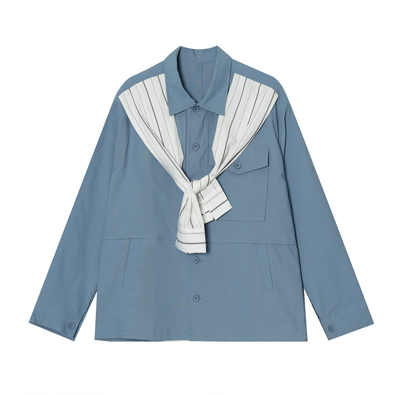 

IEFB Men's Clothing 2021 Spring New Patchwork Striped Shawl Bandage Shirt Korean Design Trend Long Sleeve Big Size Tops 9Y5666