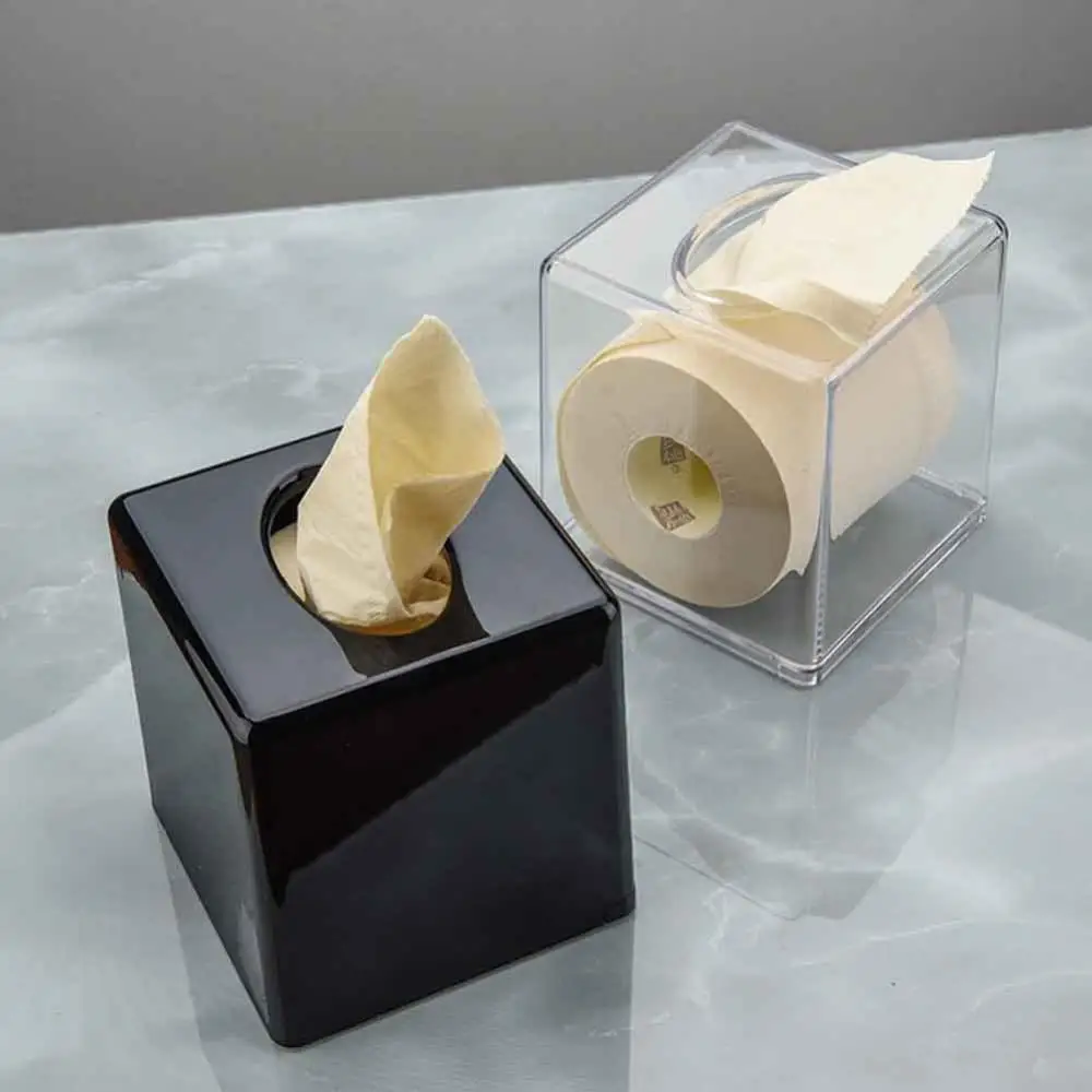 

High Quality Hotel Office Clear Acrylic Napkin Tissue Box Cover Roll Paper Holder Organizer