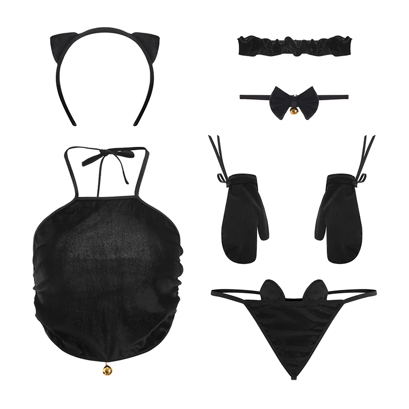 

6pcs/set Hot sale Cosplay Sexy costumes Perspective Lingerie Underwear Maid Classical Erotic Lace Outfit SM porno suit women