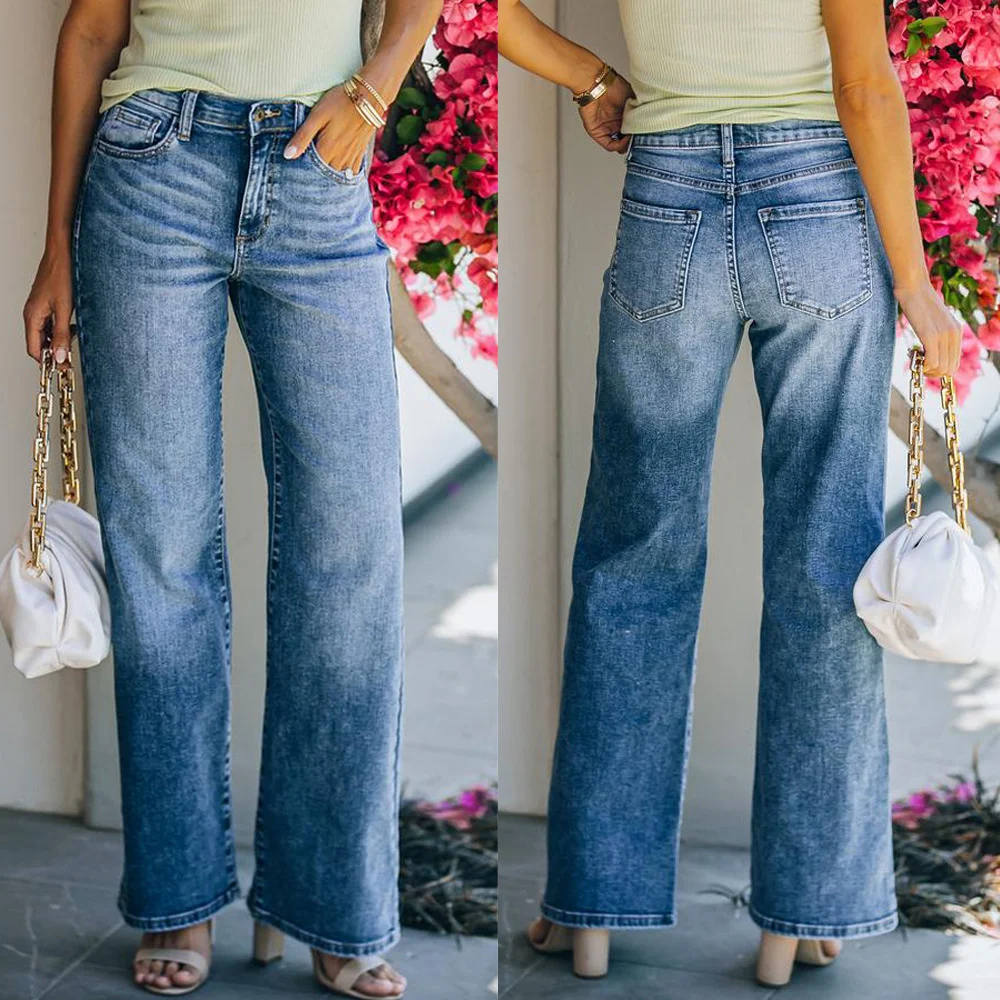 

2021 New Slim Straight Tube Washing Medium Waist Casual Fashion Denim Pants Women