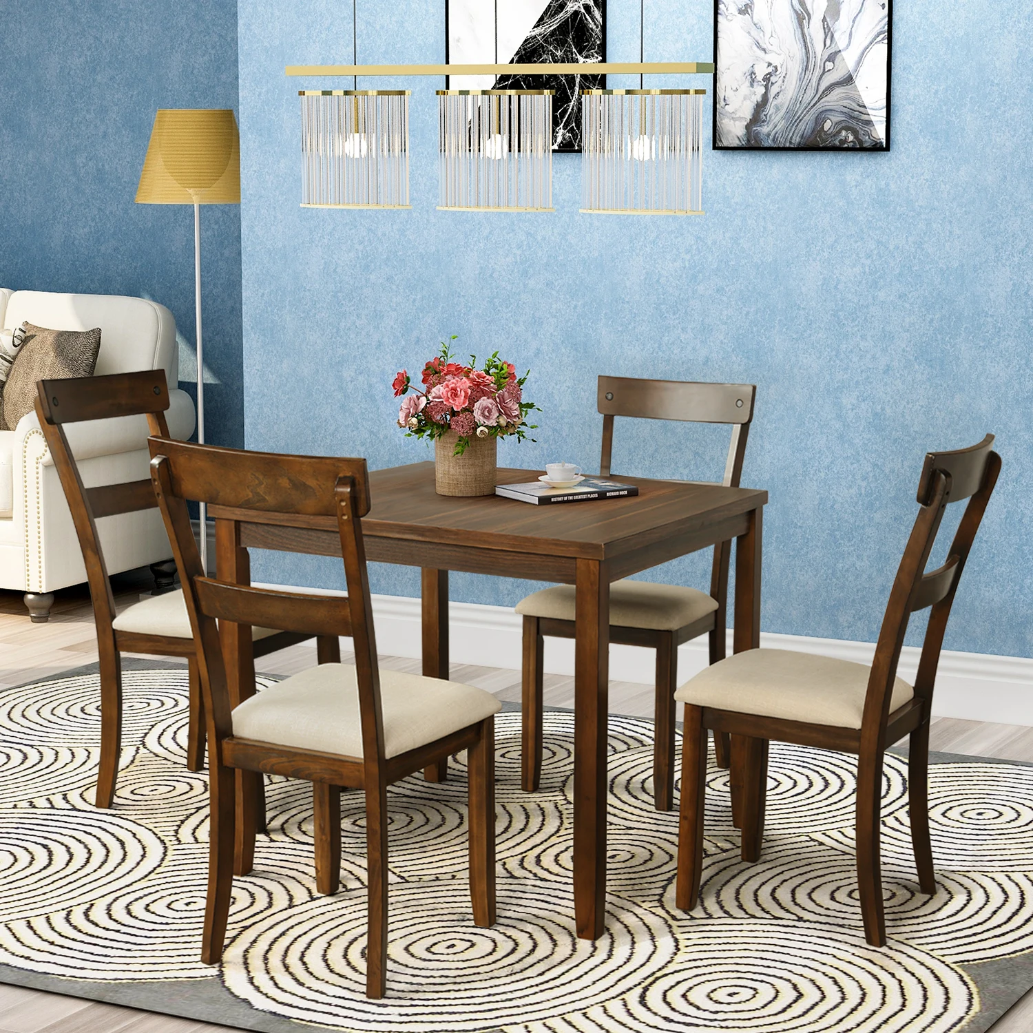 

Nordic Dining Table Set With 4 Chairs Industrial Wooden Kitchen Table Sets Modern Resturant Furniture Drop Shipping US Warehouse