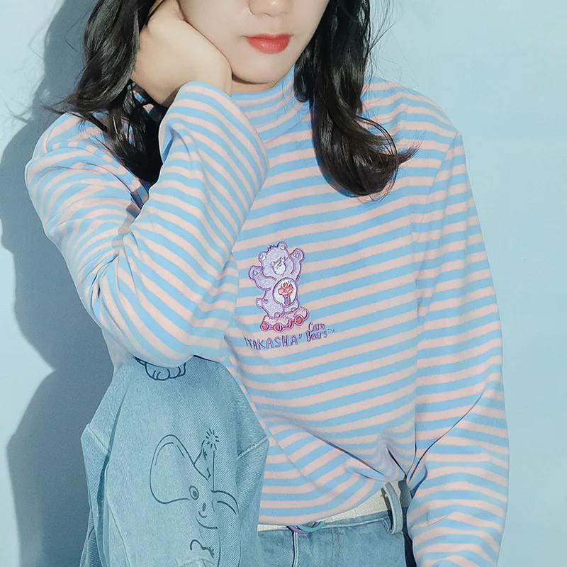 Новая зимняя Женская водолазка в консервативном стиле полосатая свободная