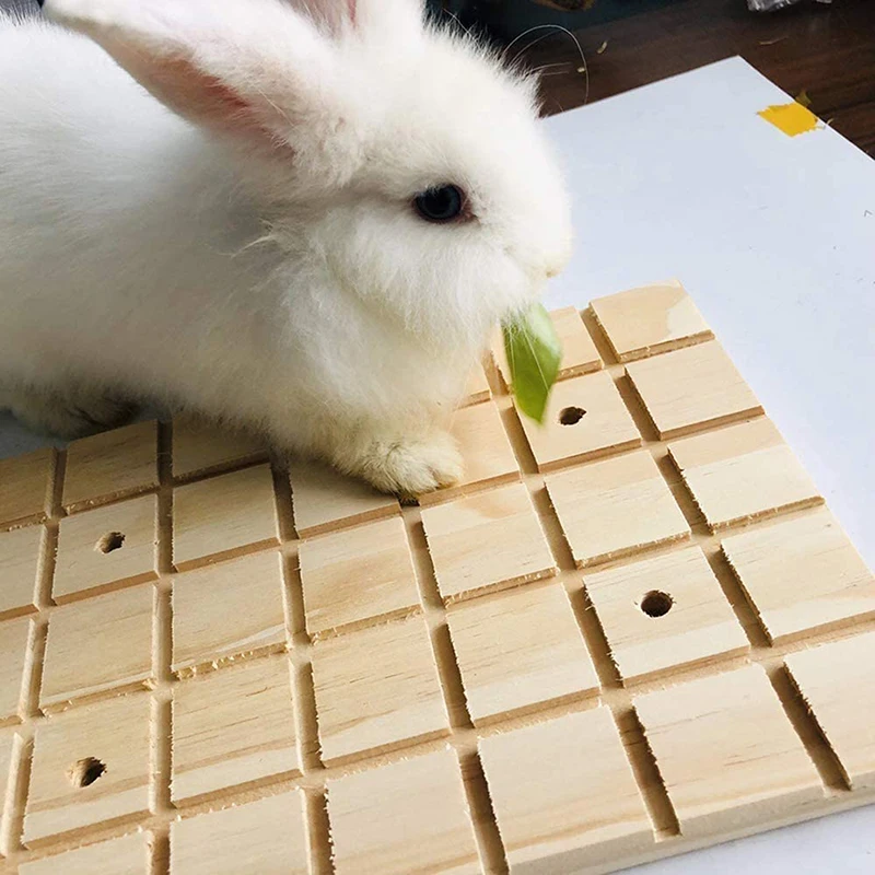 

New Rabbit Foot Pad Scratching Wood Board Square Grooves Grinding Claws Deck For Small Animals Bunny Chinchilla Guinea Pig