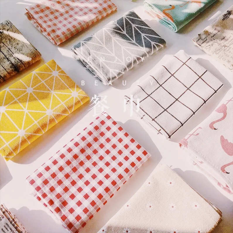 Клетчатые хлопковые коврики для стола модные столовые приборы в японском стиле