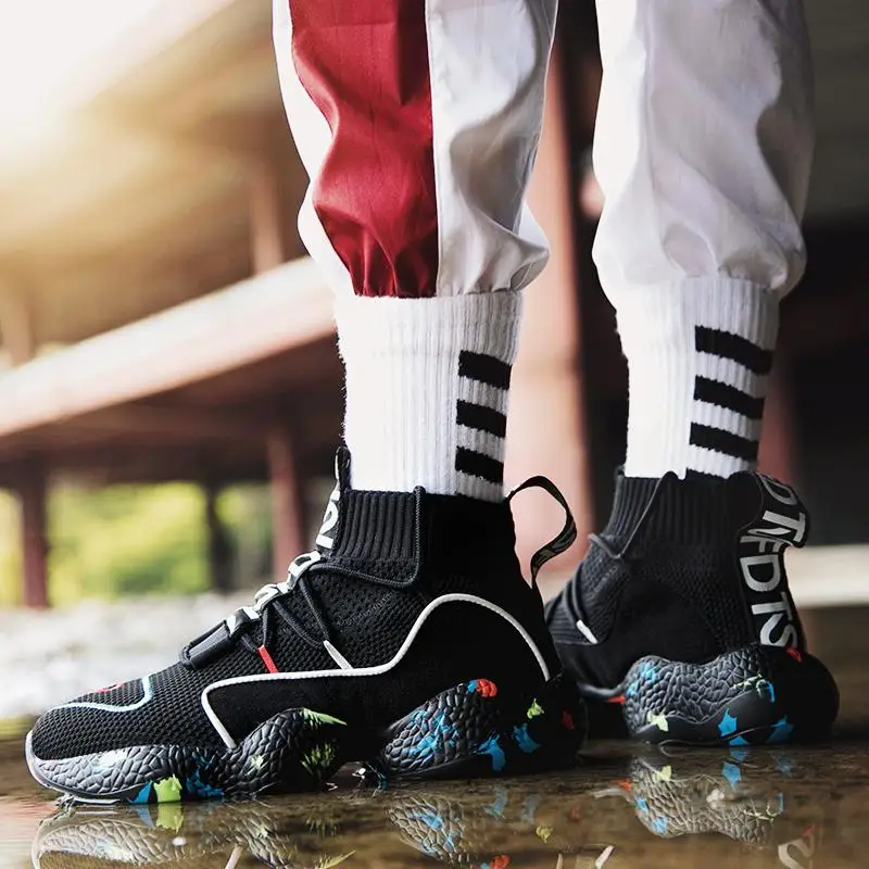 

Men's and Women's Black Camouflage Flying Knitted Socks Daddy Shoes Ultra Light Breathable Running Sports Casual Shoes HL021