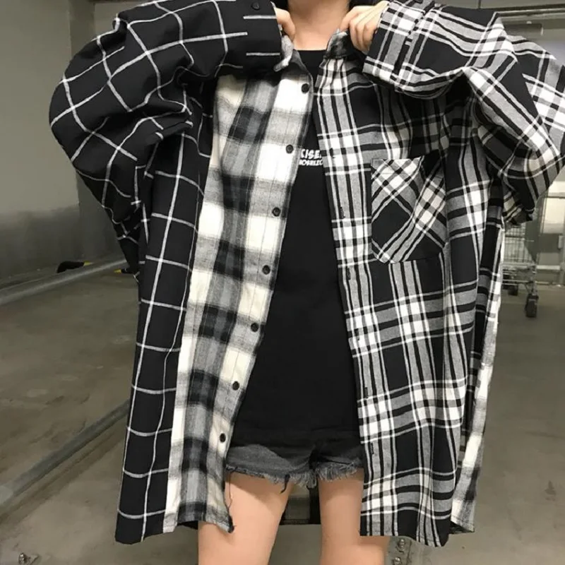 

BF Plaid Shirt Button Long-sleeved Shirt Autumn Women's Korea Ins Harajuku Streetwear Women Loose Fashion Vintage Casual Jacket