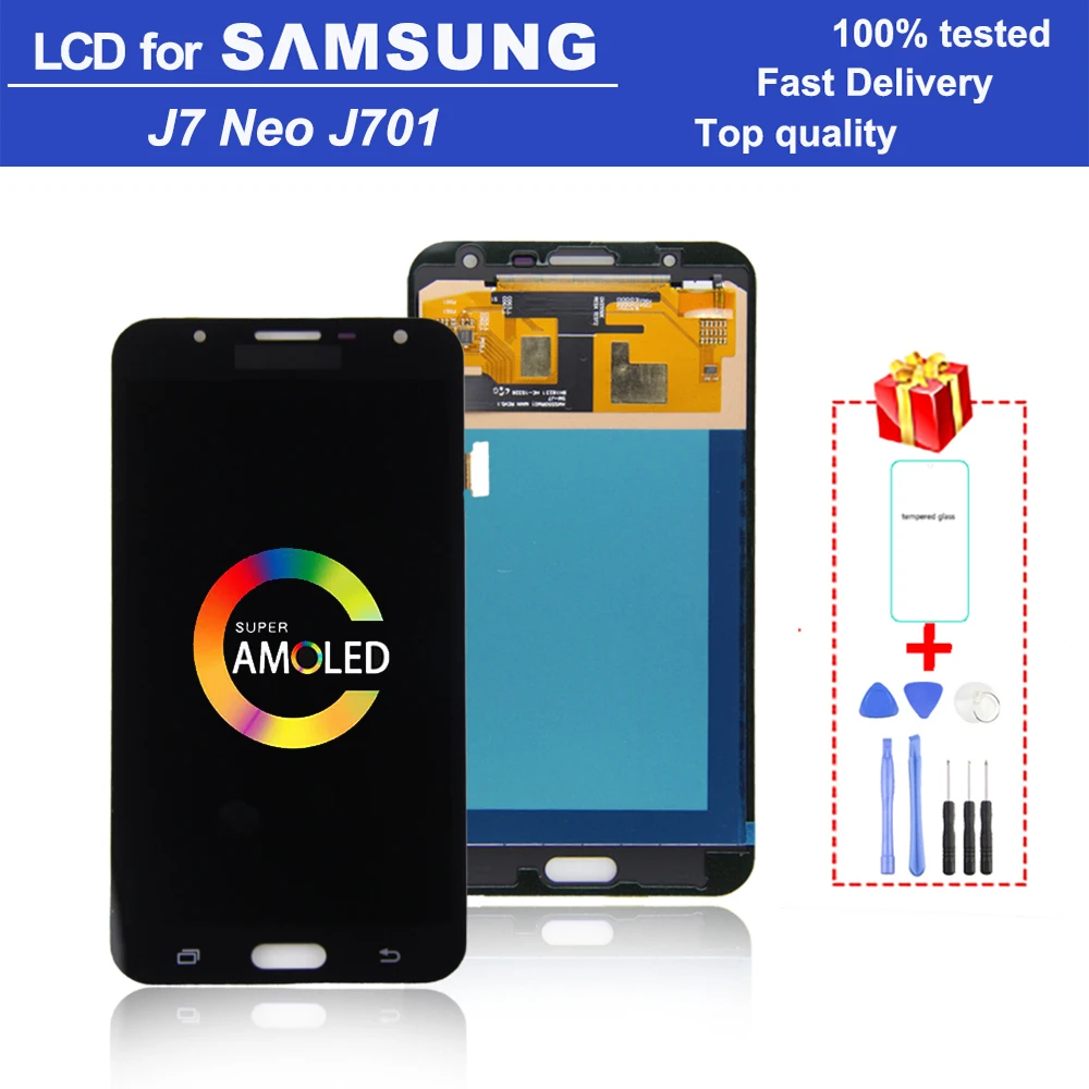 

5,5 "супер AMOLED ЖК-монитор для Samsung Galaxy J7 Neo J701 J701F ЖК-дисплей сенсорный экран замена дигитайзера в сборе