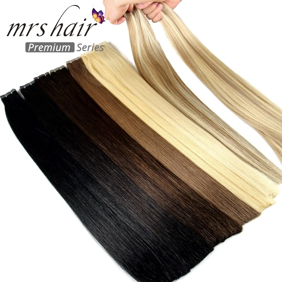 MRSHAIR, накладные волосы на двойной ленте, густые Человеческие волосы Remy, прямые, вплетенные на клейкой основе, бесшовные волосы блонд 1"-22"