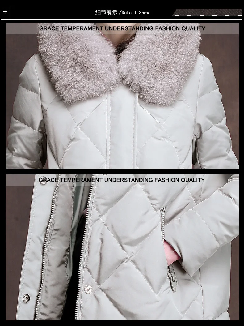 Пуховик с лисьим меховым воротником женская зимняя куртка капюшоном женское