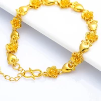 flower heart wrist bracelet chain for women yellow gold filled exquisitive fashion jewelry gift