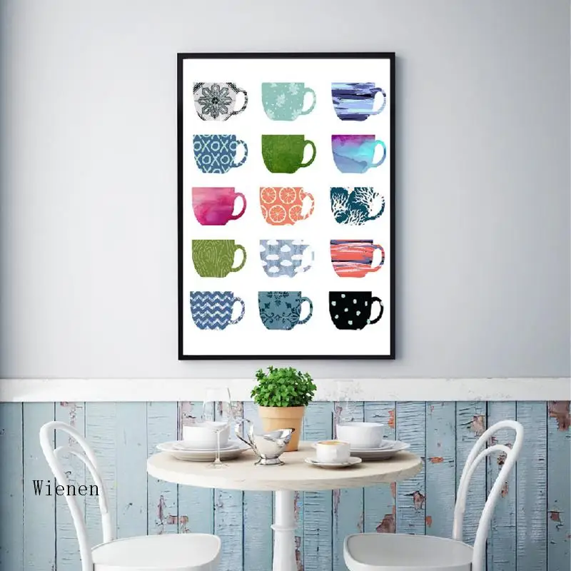 

Multicolor Coffee Cup Canvas Painting Photo Kitchen Wall Pictures Coffee Shop Art Poster Simple Living Room Decoration