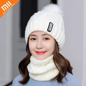 Youpin Winter Hats Women Fashion Beanie Hat Coral Fleece Winter Cap Women Scarf Caps Set Warm Breathable Knitted Hat Bonnet