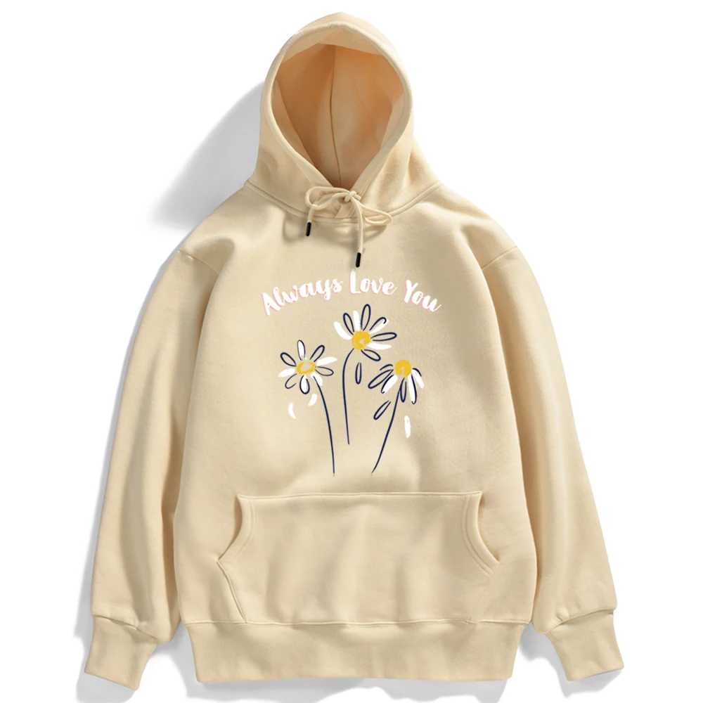 

Always Love You Little Chrysanthemum Print Womens Hoodies Hip Hop Street Pullover O-Neck Fashion Hoody Cartoon Loose Sweatshirt