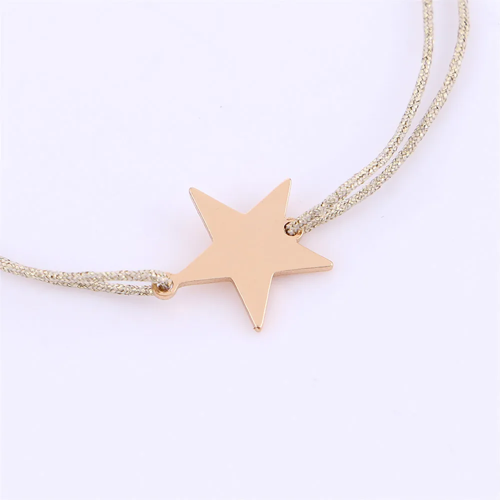 ELEGANCE11 Design Gold Bling Sequins Rope Bracelet for Women Alloy Pentagram Dangle Friendship Bracelets Couples Gift Female | Украшения и