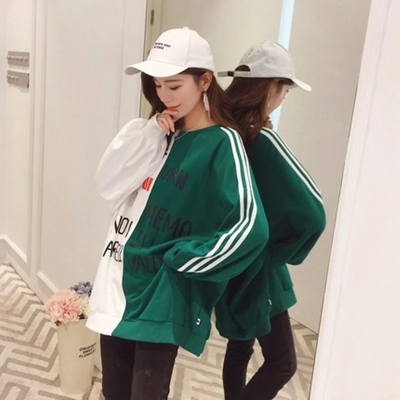 Толстовка Женская в стиле Харадзюку Свободный Повседневный свитшот полоску с