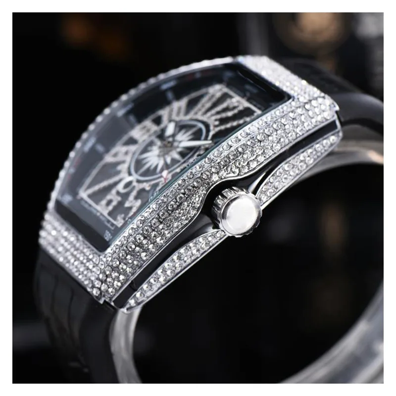 

Hengbolong wine barrel watch transparent inlaid diamond Ghost Head personality fashion watch men's Watch