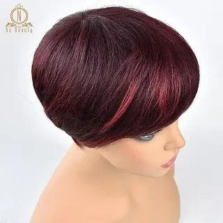 mix red Парики из человеческих волос, Короткие парики, стриженые по периметру, Омбре, парики для женщин, бразильские волосы Remy, прямые короткие парики без шнурка, 4 цвета, NABEAUTY - Цвет волос: mix red