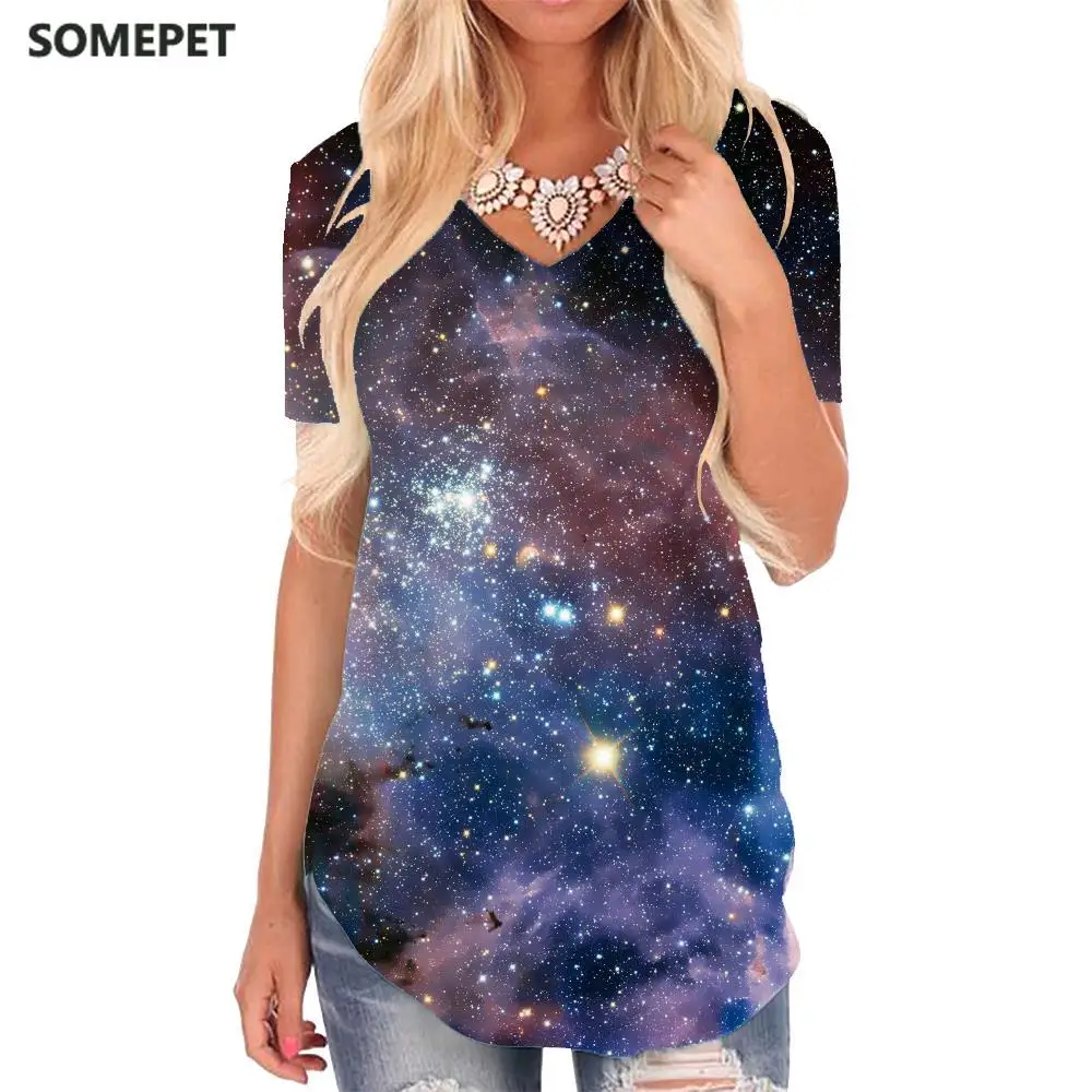 

SOMEPET Galaxy T Shirt Women Nebula Funny T shirts Space T-shirts 3d Colorful V-neck Tshirt Womens Clothing Punk Rock Printed