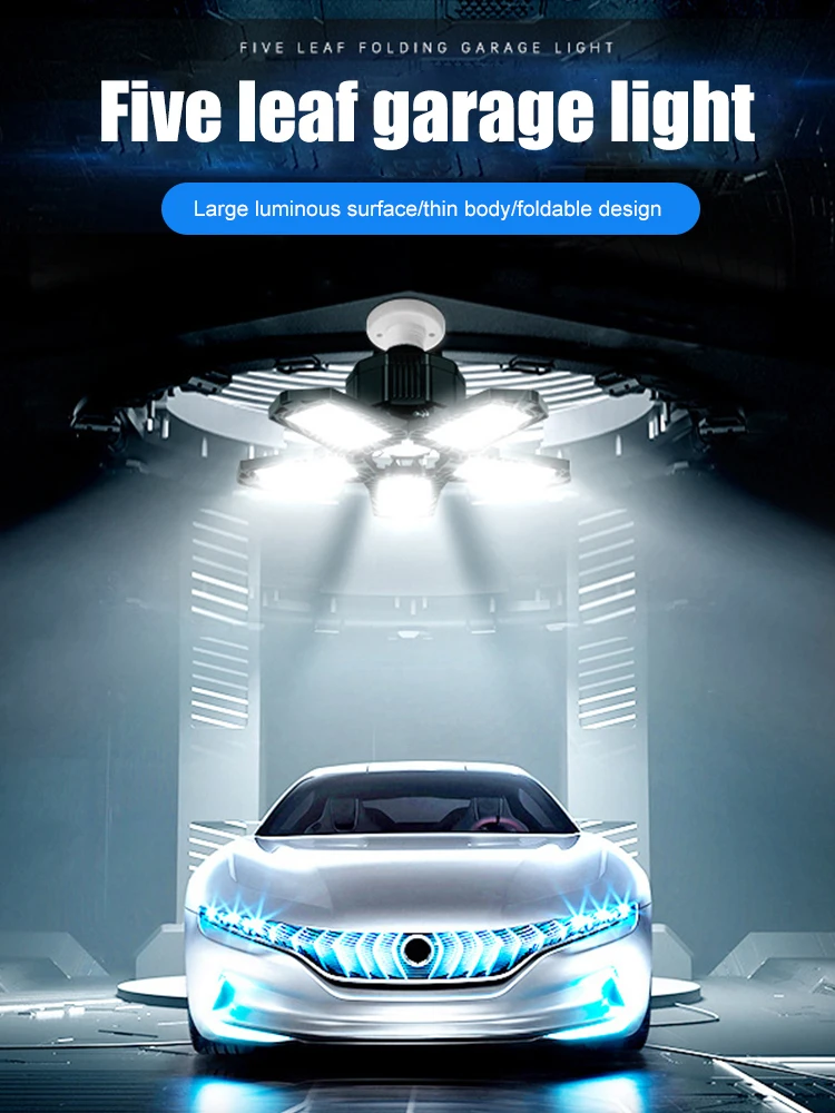 

2pcs Led Garage Lights 100W Deformable 5 Leaf Garage Light E26/E27 Adjustable Ceiling LED for Garage Basement Warehouse Garage