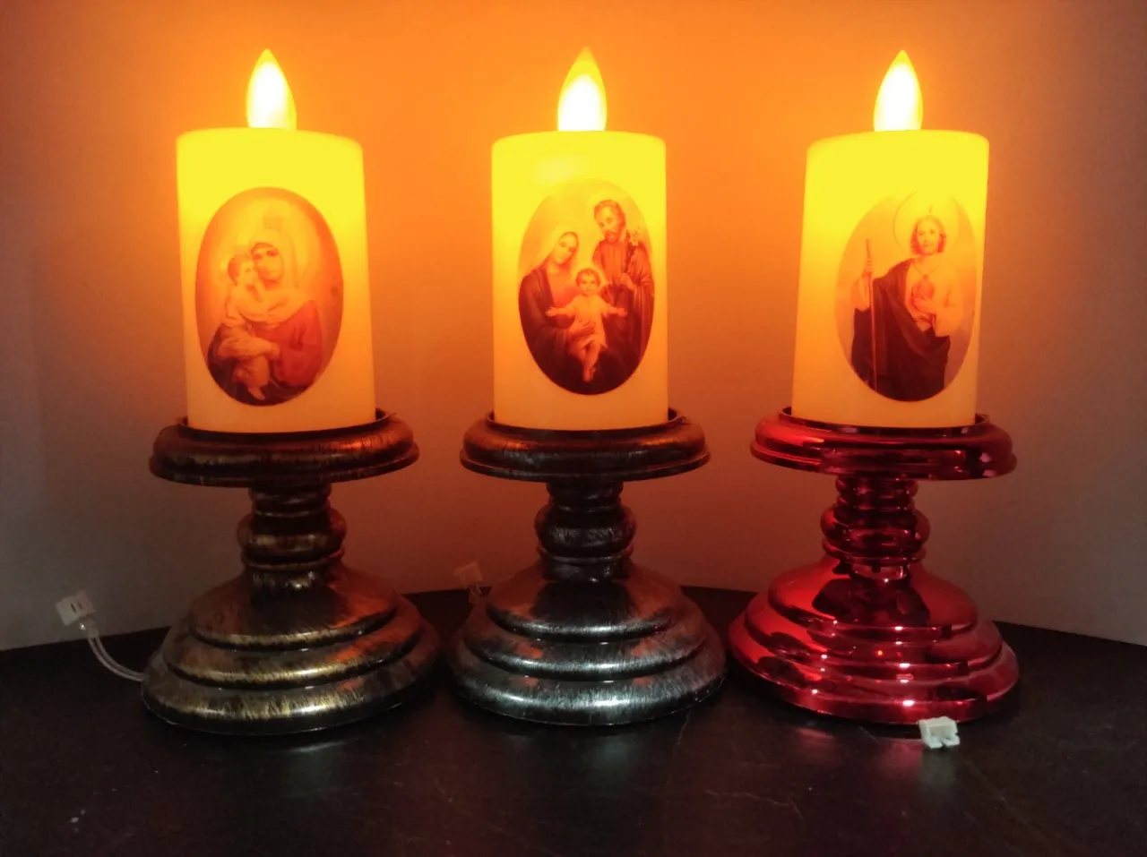 Simulation Flame Small Candle Jesus Candlestick Christian Home Decorations LED Electronic Madonna Candel Virgin Mary Holder