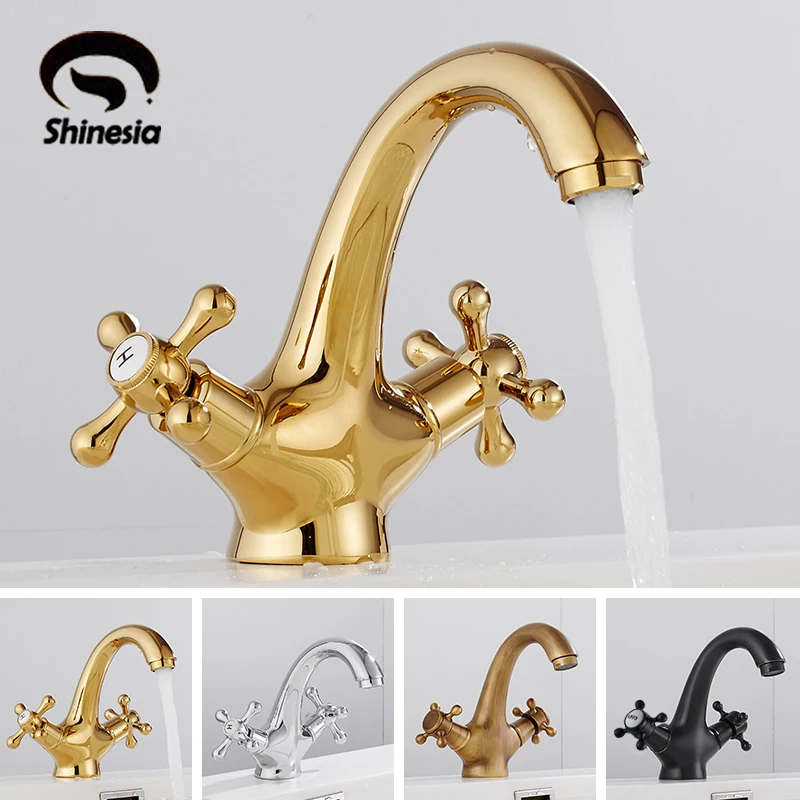 Античный латунный Смеситель для раковины Shinesia смеситель кран с двойной