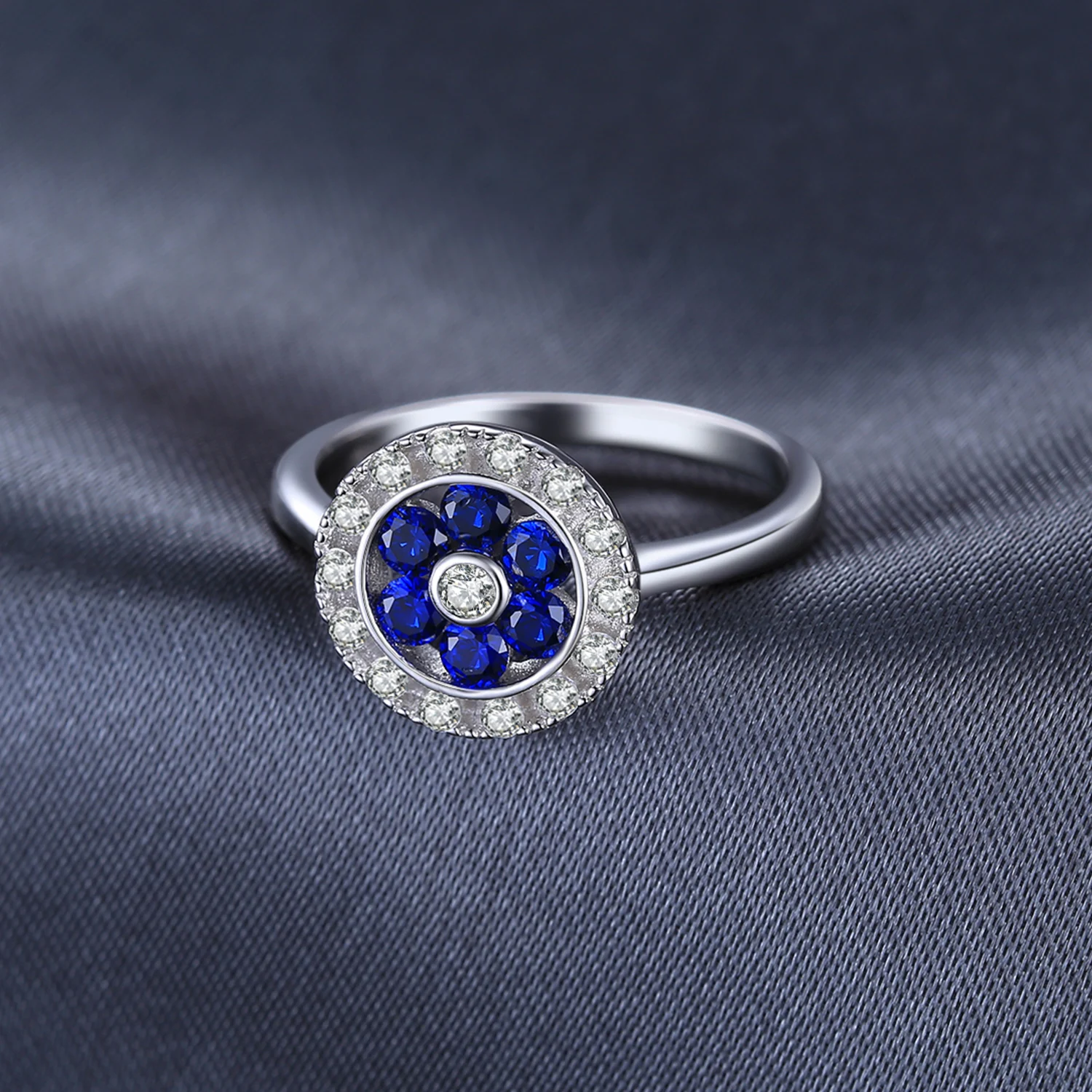 Jewelrypalace модные 0.72ct круглый создан синий шпинель цветок Юбилей кольцо для Для женщин 925 серебро классические ювелирные изделия