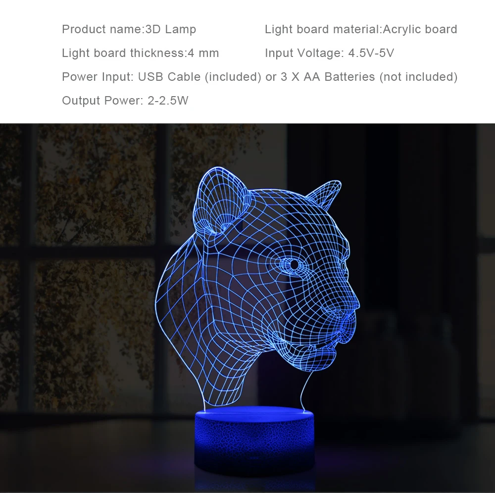 Leopard Head трехмерное видение ночник светодиодный украшение для дома 7 цветов 3D лампа Акриловая настольная лампа классный подарок на праздник