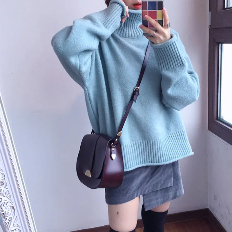 KINOMI осенне-зимний женский свитер с длинным рукавом модный высоким воротом