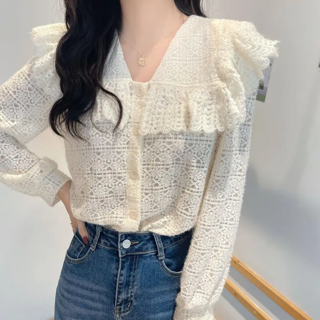 

Women's new winter bud silk unlined upper garment lace lantern sleeve gentle women long sleeve shirt brim render unlined upper g