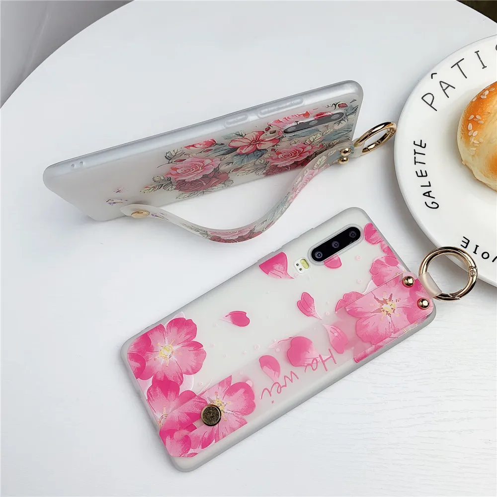 

Case for Huawei Honor 30 S 20 10 Pro Lite 20i Play 4T 8X 9X Flower 3D Relief Embossed TPU Soft Cover Wristband Silicone Capa