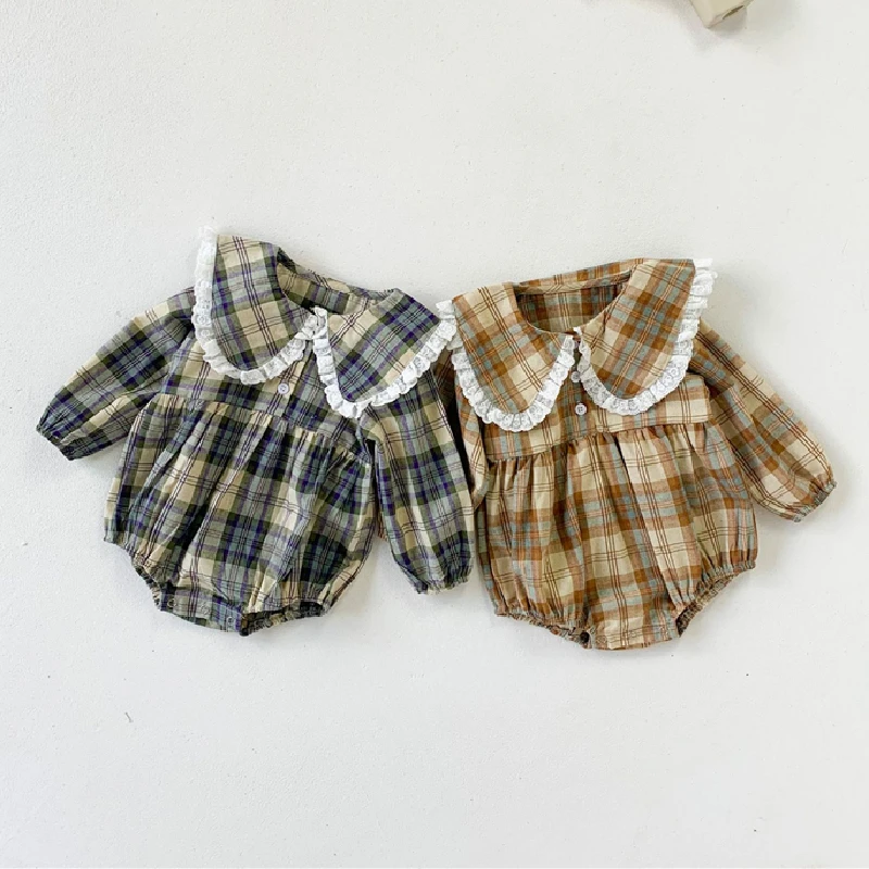 

Newborn Baby Bodysuits for Infants Fashion Plaid Long Sleeve Rompers Playsuits Autumn New Cotton Kids Clothes Girls Costumes