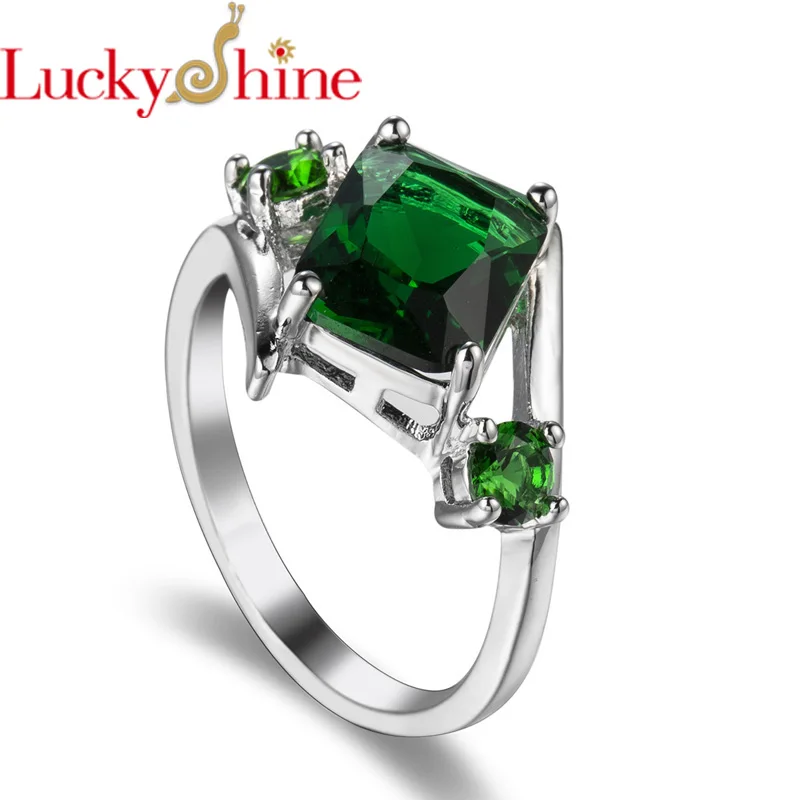 Фото Новинка Luckyshine, популярные в Европе Великолепные блестящие большие зеленые Квадратные Кольца с фианитами, Модные кольца для свадебной вечер... №1