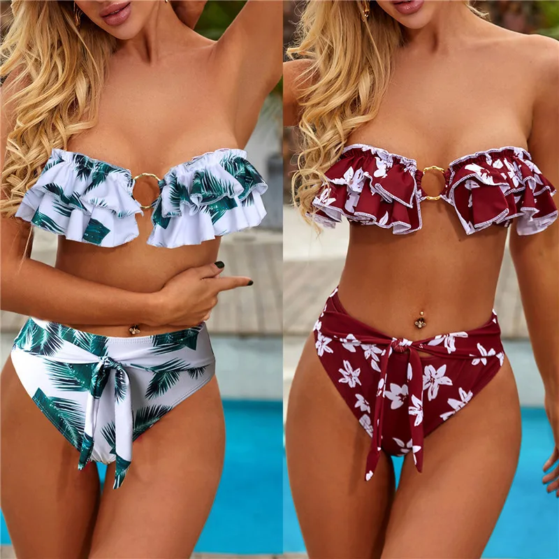 

Бикини бандо с принтом 2021, сексуальный комплект бикини с высокой талией, купальник, женское бикини, купальный костюм для женщин