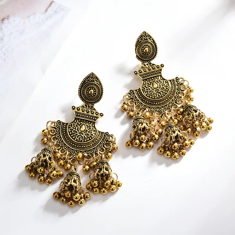 

European and American retro ethnic style earrings women Bohemia hollow bell eardrop accessories fashion accessories eardrop