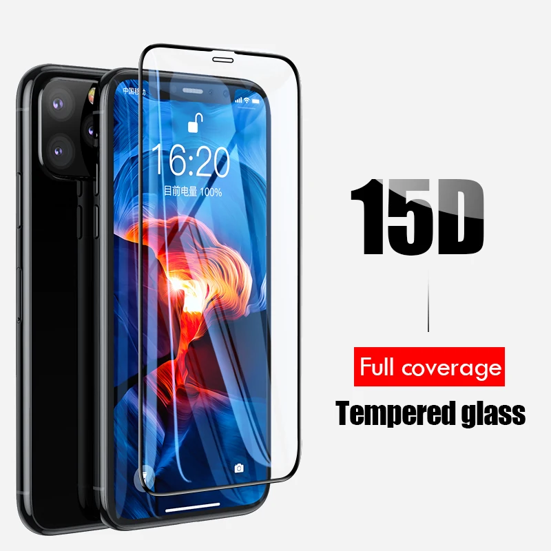 15D закаленное стекло для iPhone X 7 8 6 Plus защита экрана полное покрытие защитное стекло для iPhone XR XS 11 Max 6 7 пленка