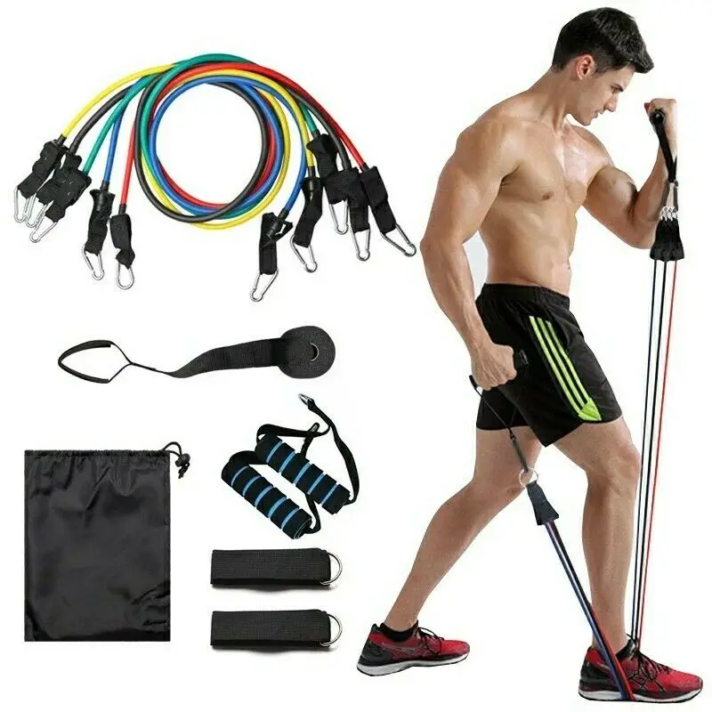 

11Set of strings traction fitness resistance bands for body training