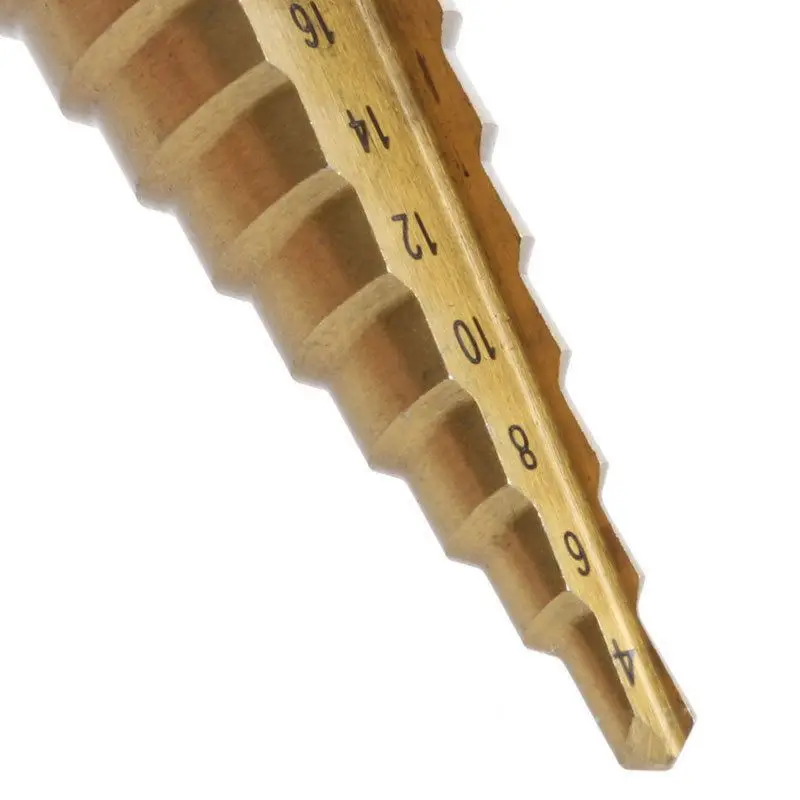 

3 Pcs High-Speed Steel Step Drill Bit Set Power Tools Cone Titanium Coated Metal Hole Cutter 1/4 inch Hex Shank Drive Quick Chan