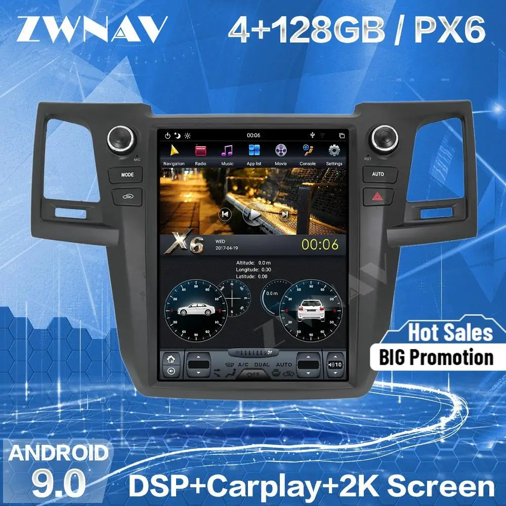 Экран Tesla 128G для TOYOTA Fortuner HILUX Revo 2005 2015 Android 9 Автомобильный мультимедийный плеер