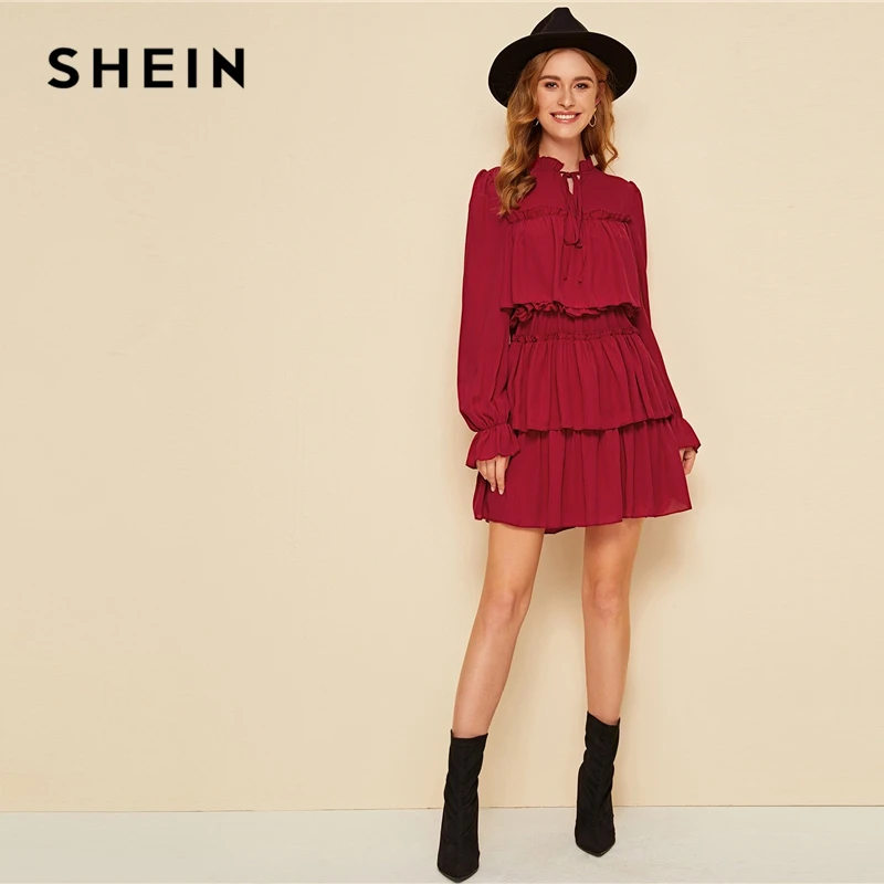 Женское Сетчатое платье мини SHEIN черные вечерние многослойные платья с оборкой