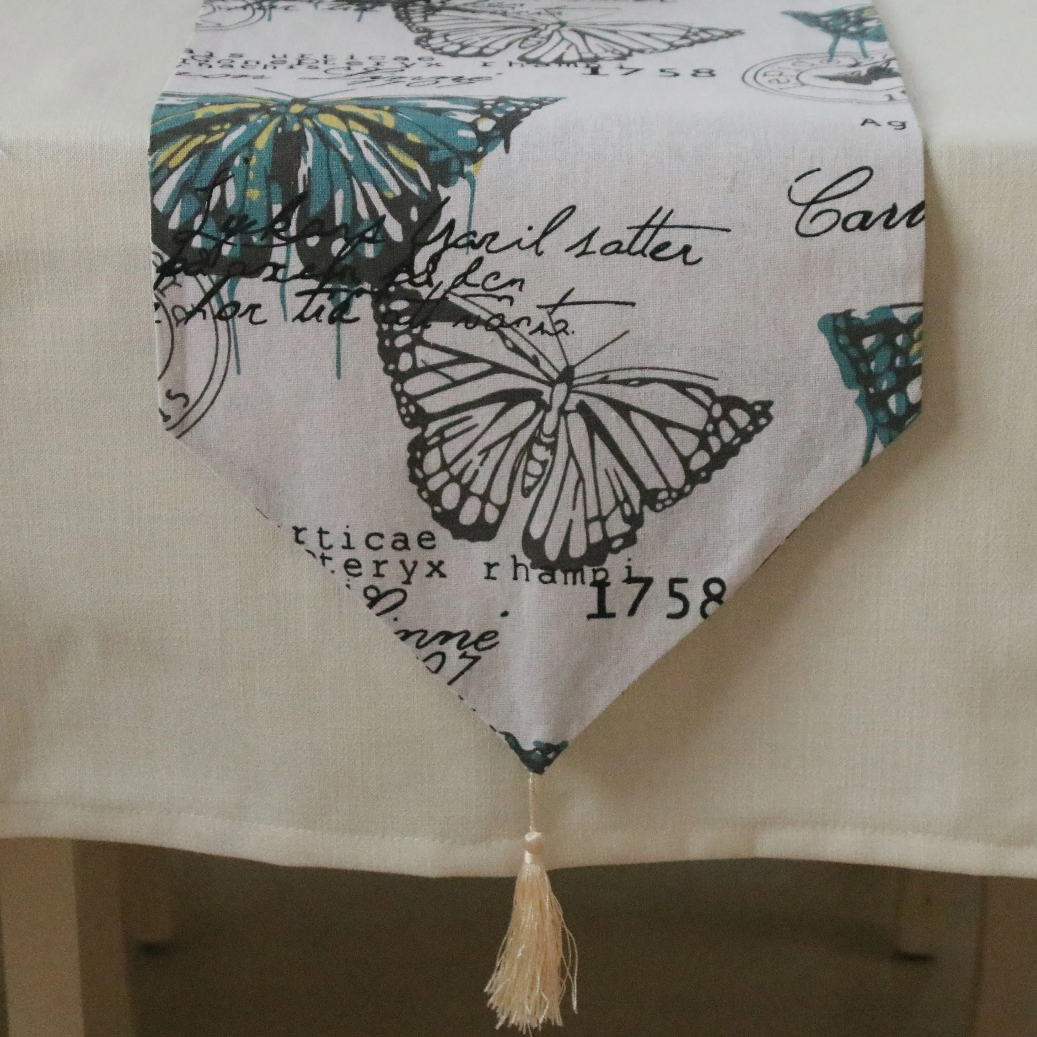 

Nordic butterfly tablecloth with tassels summer bohemian decoration marine life printing table decoration table runner
