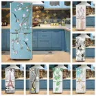 3D наклейка на холодильник с цветами и птицами, водонепроницаемые кухонные обои, украшение мебели, плакат, дверь, фреска, наклейки на крышку холодильника