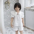 Пижамный комплект в стиле лолита для девочек, топ с воротником Питер Пэн и оборками и шорты, винтажный детский Пижамный комплект для сна и отдыха, детская одежда