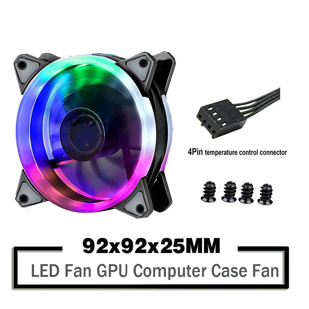 

9cm 92mm LED Fan 90mm 4PIN 3PIN PC Desktop Computer Case Cooling Cooler Fan 12V 9225 92x92x25mm GPU CPU Cooler Double Halo Light