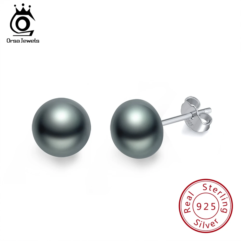 Silver- Black Pearl ORSA JEWELS, женские серьги-гвоздики с натуральным пресноводным жемчугом, 8 мм, белый, розовый жемчуг, 925 пробы, серебро, Женские Ювелирные изделия для вечеринки RSE86 - Цвет камня: Silver- Black Pearl