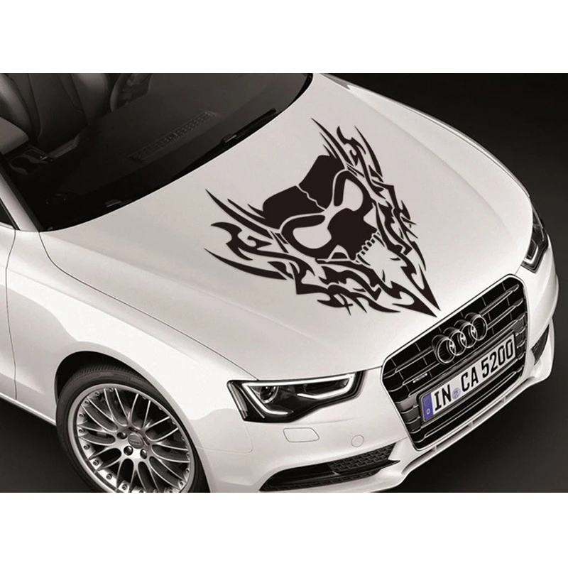 

2 PCS Big Size 41x40CM Skull & Flame Car Sticker Engine Hood Decal Car Styling Reflective Vinyl Car Accessories