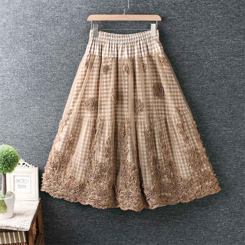 Юбка Женская эластичная с длинным поясом Милая трехмерная юбка вышивкой из